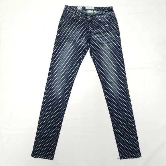 Free Culture Polka Dot Print Skinny Jeans - Blue - Picture 1 of 3